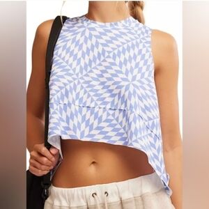 FP Movement by Free People Geometric Blue and White Crop Top